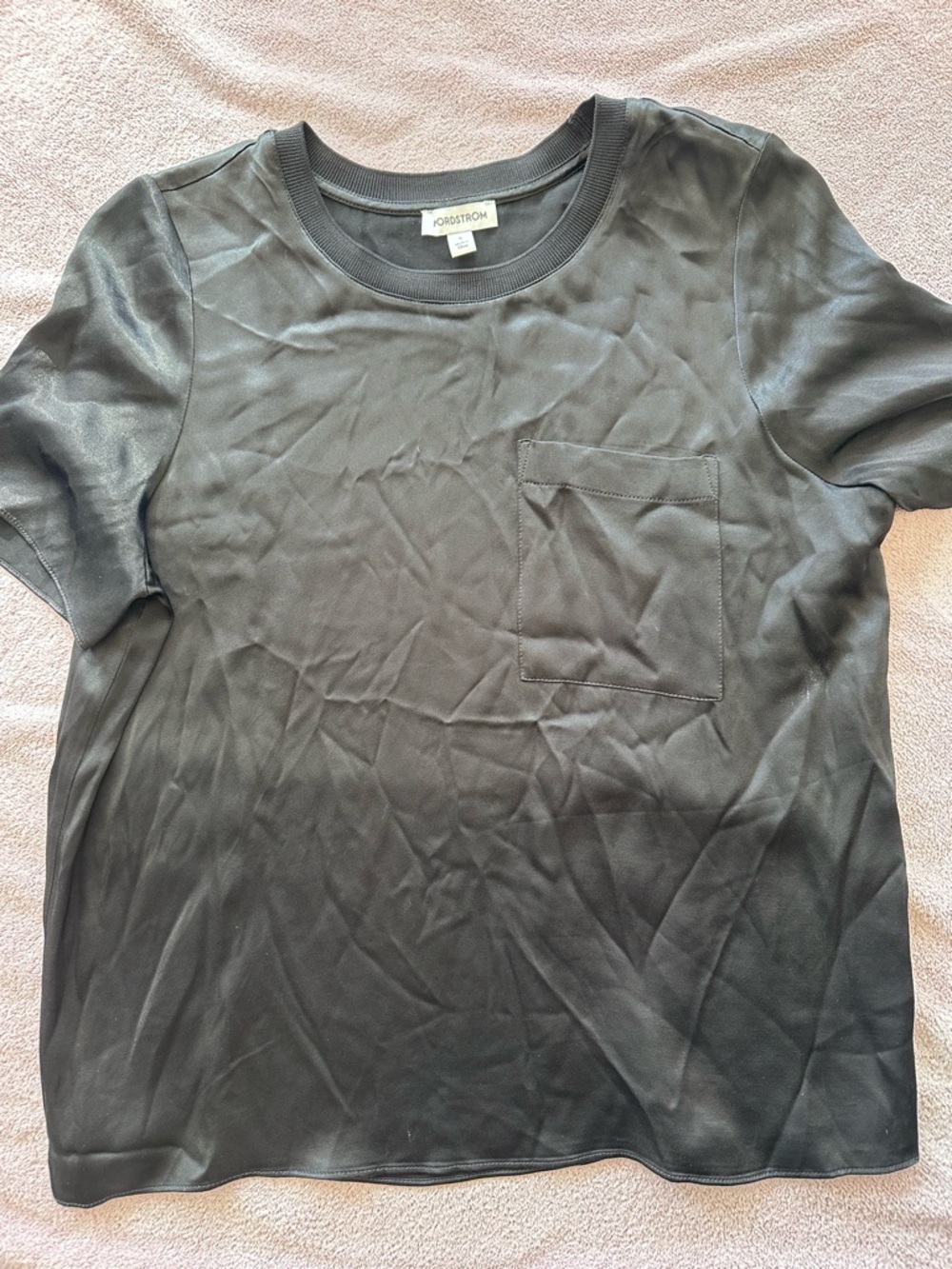 Nordstrom Black Silky Texture Short-Sleeve Pocket Tee